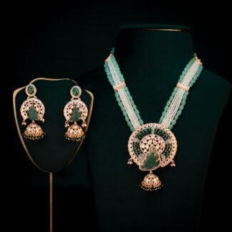 Jadau Panna Royal Set – Antique Gold Bridal Jadau Necklace Jewellery