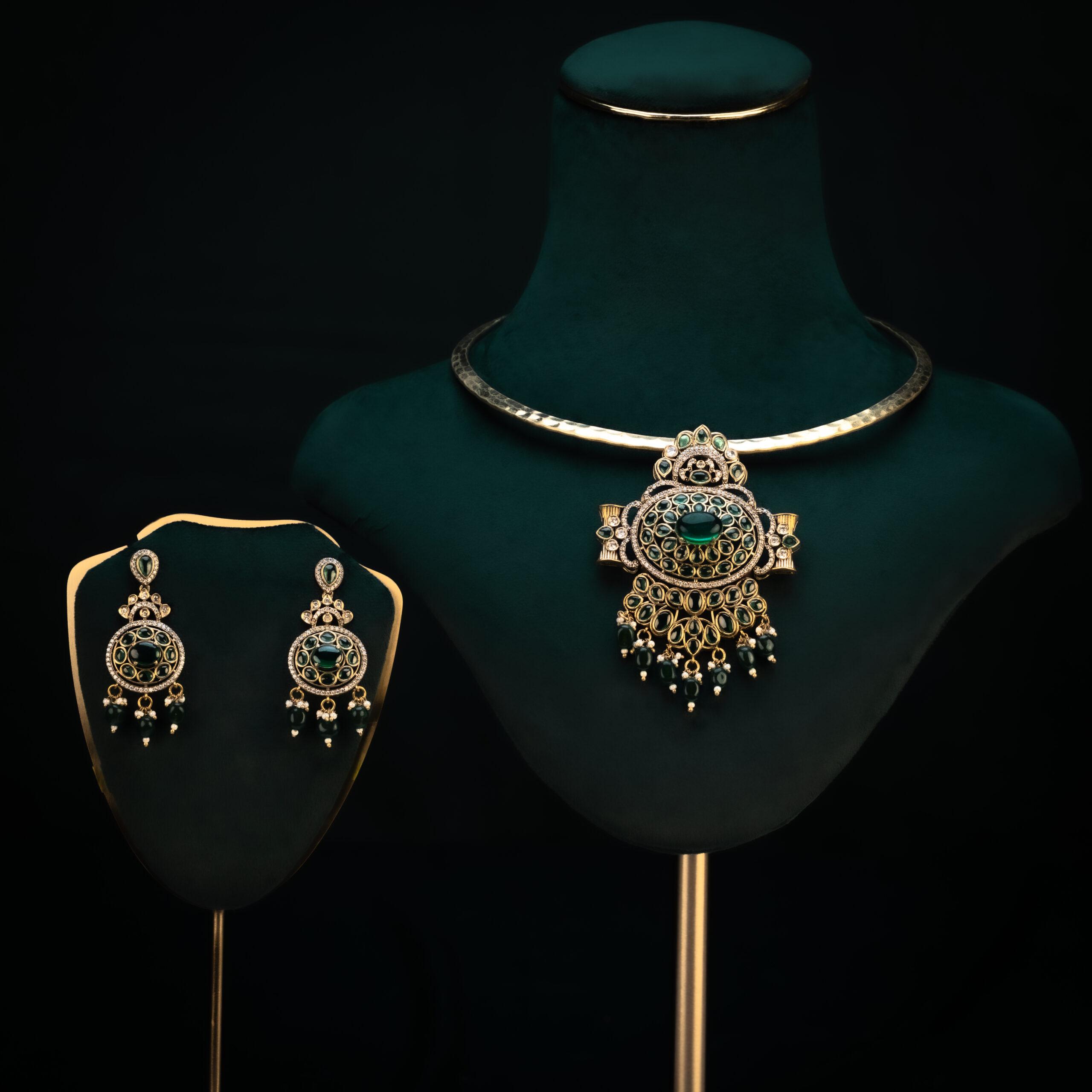 Elegant jewelry display on mannequin
